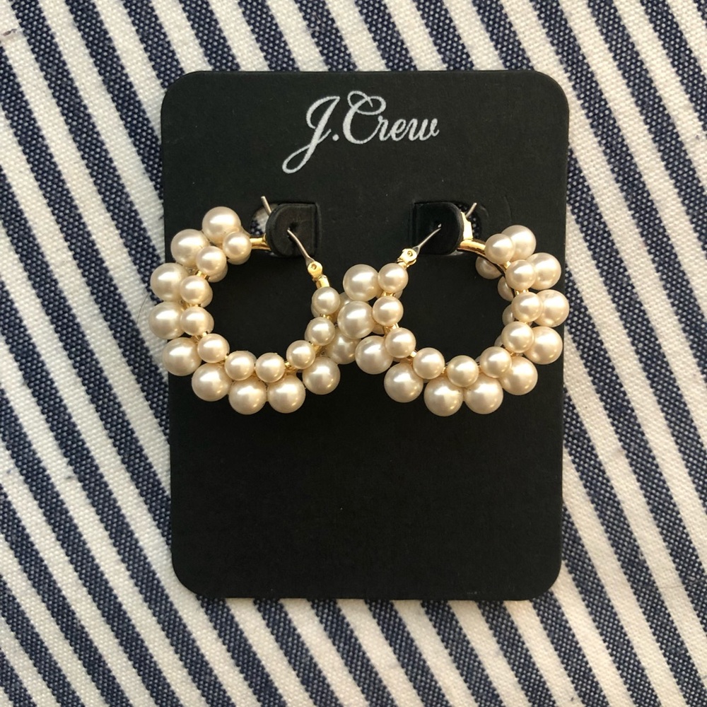 J Crew Layered Mini Pearl Hoop Earrings